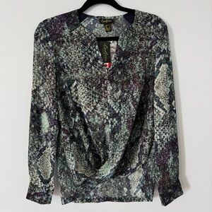 NWT Cartise Women's Print Blouse - Green and Purple Size 4